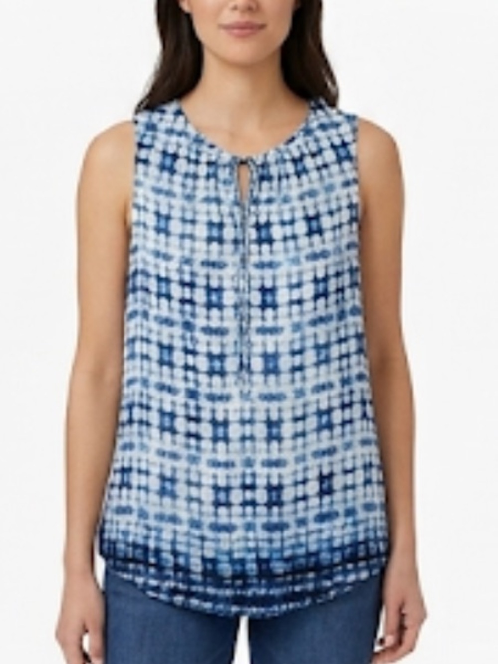 Crosby Blue Tie-Dye Sleeveless Top with neck adjustable tie